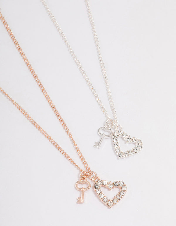 Best Friend Heart Lock Necklace Pack