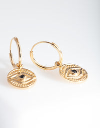 Gold Plated Sterling Silver Evil Eye Charm Hoop Earrings - link has visual effect only