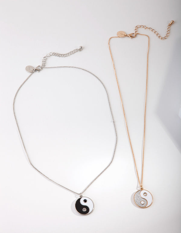 Mixed Metal Yin & Yang Necklace Set