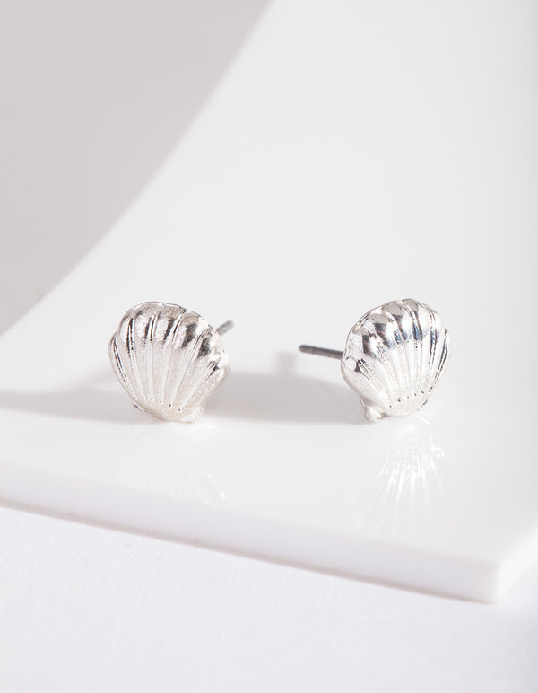 Silver Faux Shell Stud Earrings