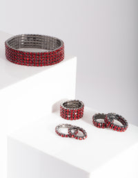 Red Diamante Ring Stretch Bangle Set - link has visual effect only