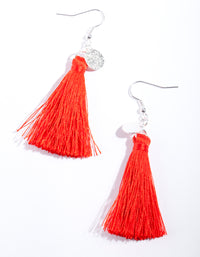 Silver Disk Charm Tassel Earrings - link has visual effect only