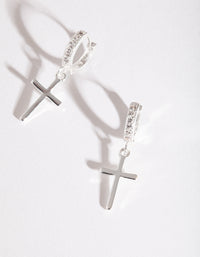 Silver Cross Huggie Earrings - link has visual effect only