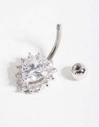 Surgical Steel Cubic Zirconia Halo Heart Belly Bar - link has visual effect only