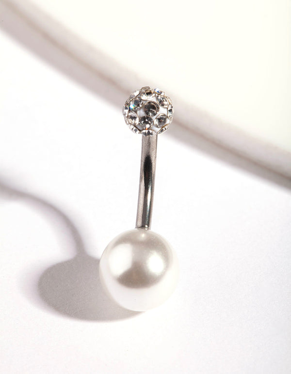 Rhodium Surgical Steel Fireball Belly Ring