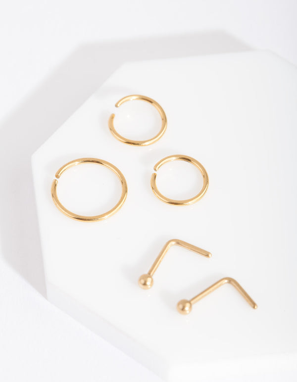 Gold Plain Nose Piercing 6-Pack