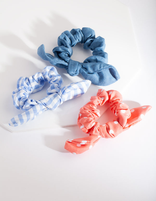 Kids BLue Pink Check Scrunchie Pack