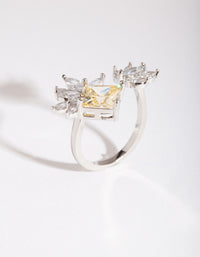 Silver Cubic Zirconia Citrine Open Leaf Ring - link has visual effect only