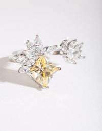 Silver Cubic Zirconia Citrine Open Leaf Ring - link has visual effect only