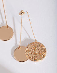 Gold Textured & Smooth Disc Drop Earrings - link has visual effect only