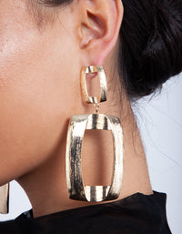 Gold Textured Open Geometric Drop Earrings - link has visual effect only