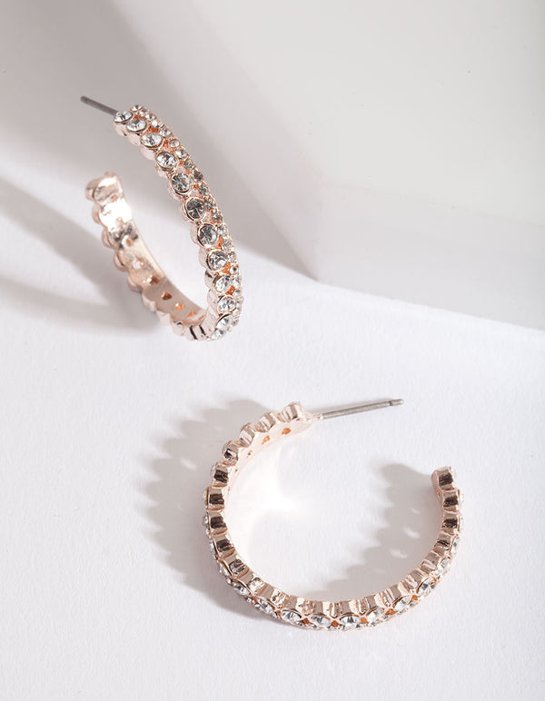 Rose Gold Diamante Open Hoop Earrings