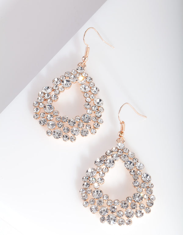 Rose Gold Diamante Teardrop Earrings