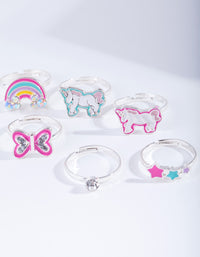 Kids Silver Unicorn Enamel Ring 6-Pack - link has visual effect only