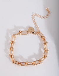 Gold Long Link Bracelet - link has visual effect only