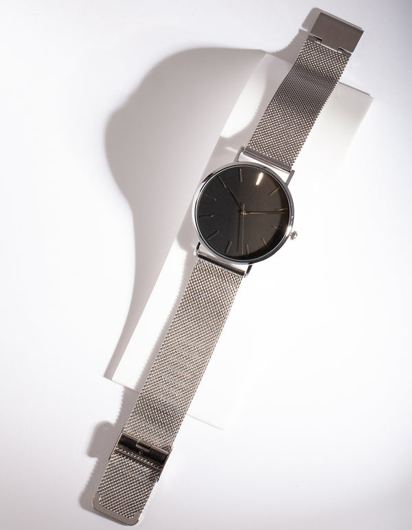 Silver Black Minimal Watch