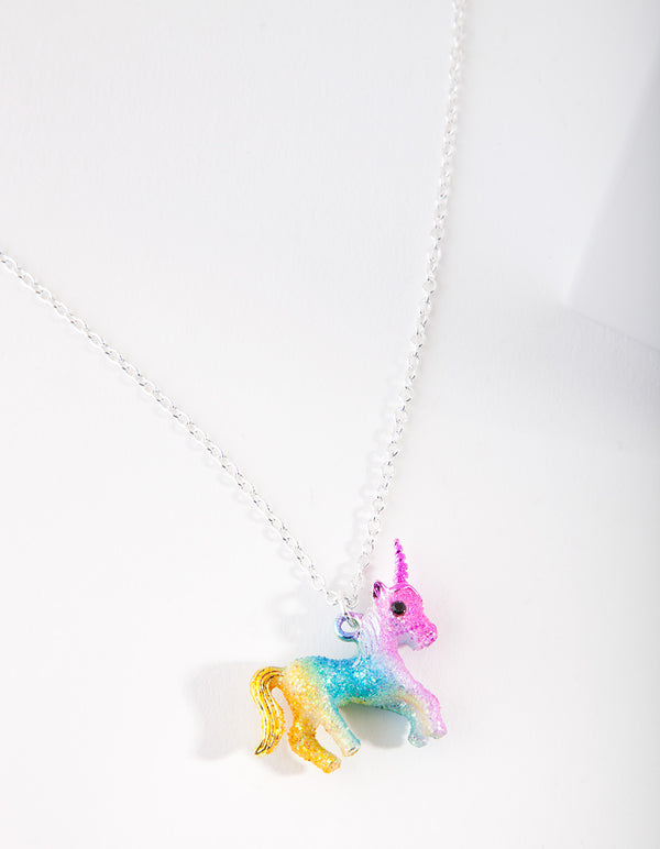 Kids Silver Multi Coloured Unicorn Necklace