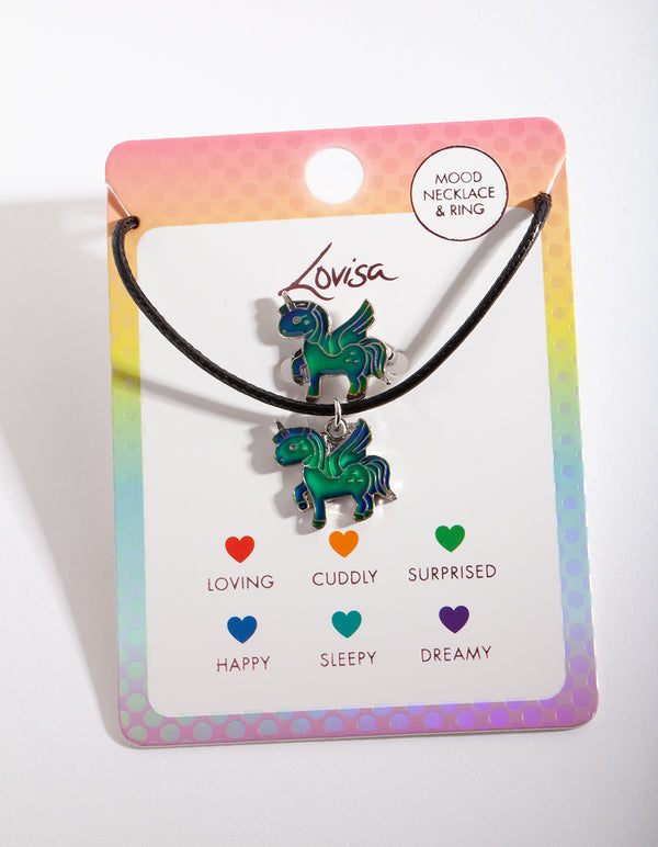 Kids Unicorn Mood Necklace Ring Set