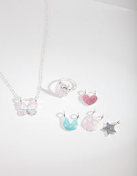 Kids Silver Multi Charm Ring Necklace Set - link has visual effect only