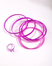 Kids Pink Glitter Bangle & Ring 8-Pack Set - link has visual effect only