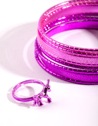 Kids Pink Glitter Bangle & Ring 8-Pack Set - link has visual effect only