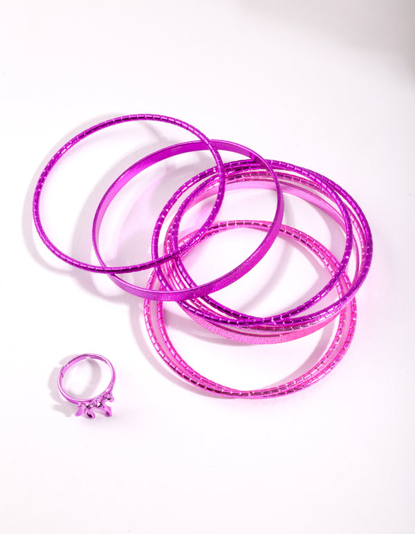 Kids Pink Glitter Bangle & Ring 8-Pack Set