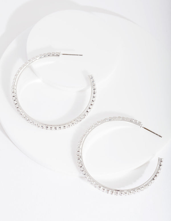 Silver Cubic Zirconia 45mm Hoop Earrings