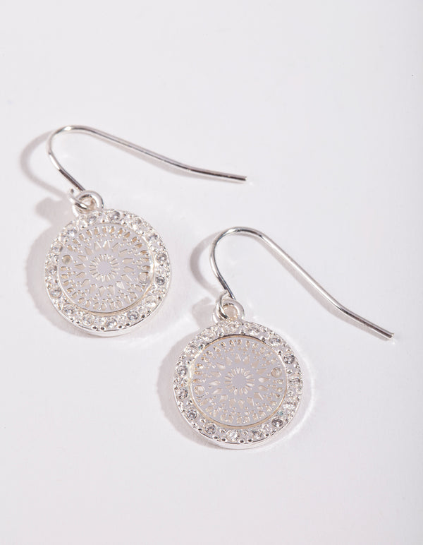 Silver Cubic Zirconia Stamp Earrings