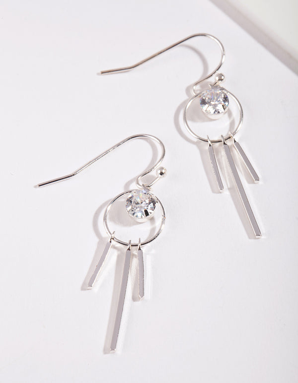 Silver Cubic Zirconia Charm Drop Earrings