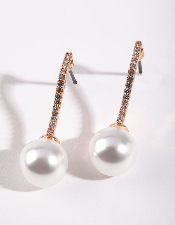 Gold Cubic Zirconia Pearl Drop Earrings