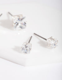 Silver Cubic Zirconia Square Stud Earring Pack - link has visual effect only