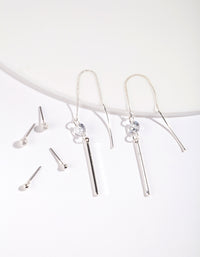 Cubic Zirconia Simple Stud & Chain Drop Earring Pack - link has visual effect only