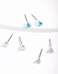 Silver Blue Cubic Zirconia Geo Earring Pack - link has visual effect only