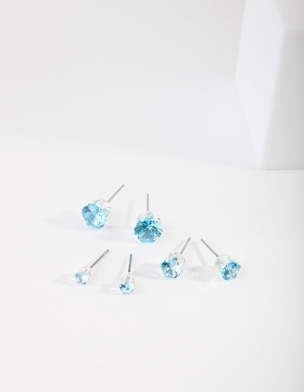 Silver Blue Gradual Stud Earring Pack