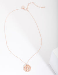 Rose Gold Cubic Zirconia Mandala Disc Necklace - link has visual effect only