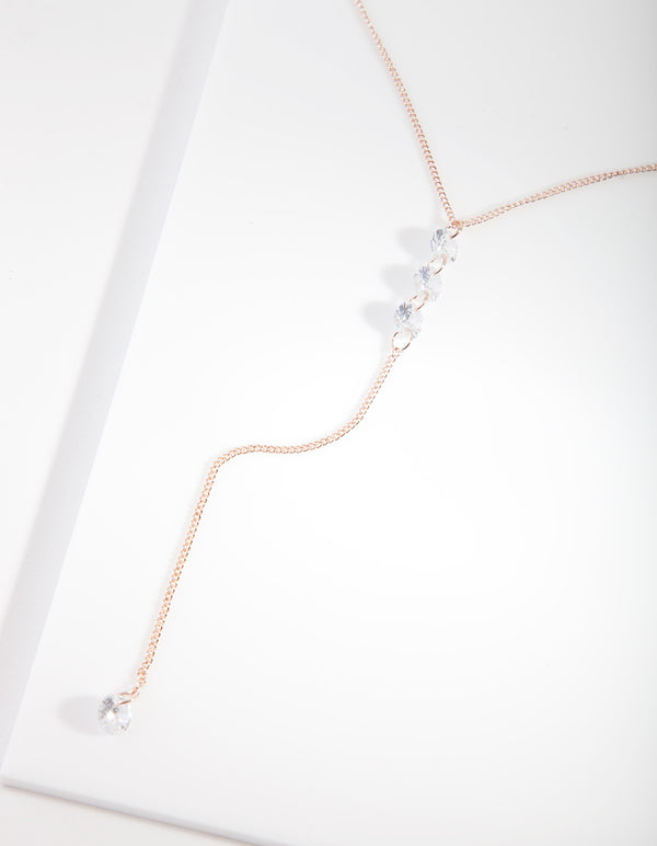 Rose Gold Cubic Zirconia Drop Necklace