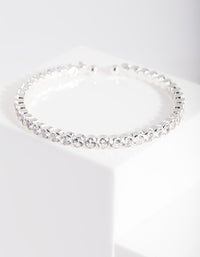 Silver Cubic Zirconia Stone Cuff Bracelet - link has visual effect only