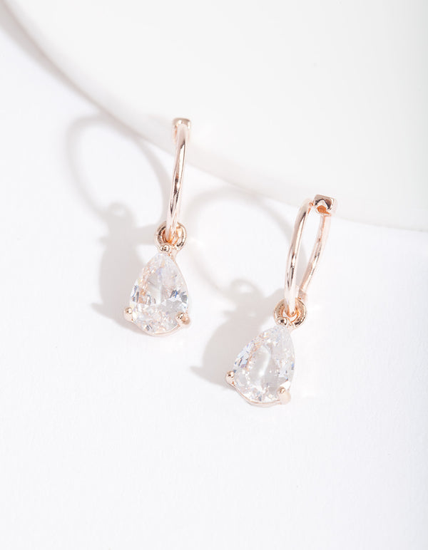 Rose Gold Cubic Zirconia Teardrop Hoop Earrings