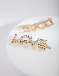 Gold Love Diamante Hair Clip Pack - link has visual effect only