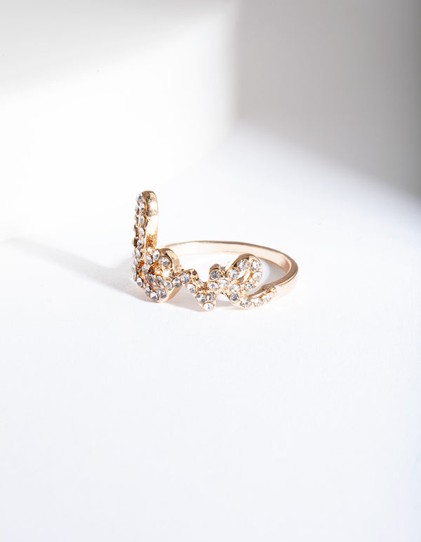 Gold Love Diamante Ring