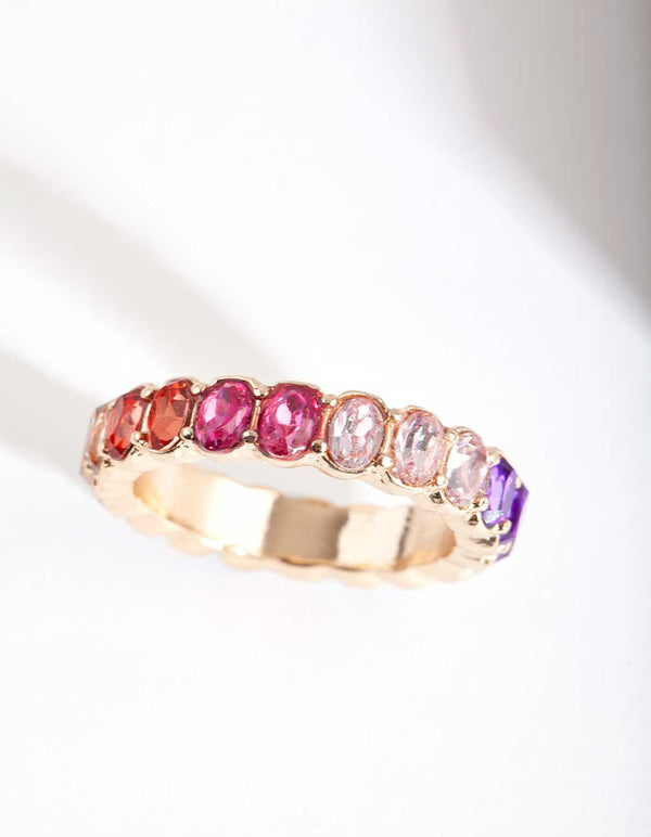 Gold Oval Rainbow Gem Ring