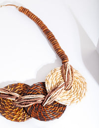 Neutral Wooden Raffia Necklace - link has visual effect only