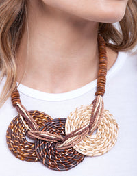 Neutral Wooden Raffia Necklace - link has visual effect only