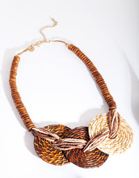 Neutral Wooden Raffia Necklace - link has visual effect only