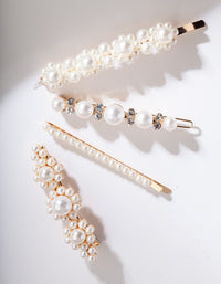 Gold Multi Pearl Diamante Hair Clip 4-Pack - link has visual effect only