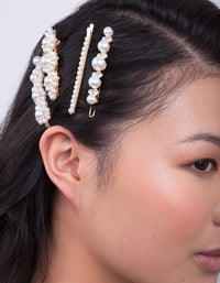 Gold Multi Pearl Diamante Hair Clip 4-Pack - link has visual effect only