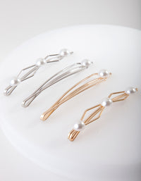 Mixed Metal Pearl Hair Pin 4-Pack - link has visual effect only