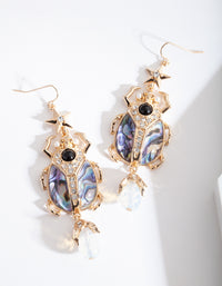 Gold Blue Swirl Beetle Earrings - link has visual effect only