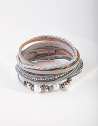 Rose Gold Faux Leather Freshwater Pearl Wrap Bracelet - link has visual effect only