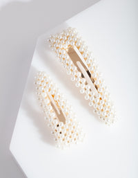 Gold Pearl Triangle Hair Clip Duo - link has visual effect only